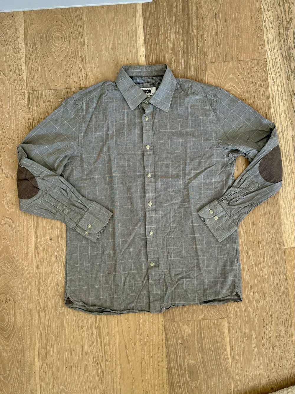 Joseph Abboud Windowpane Button-Down Shirt with Brown Elbow Patches